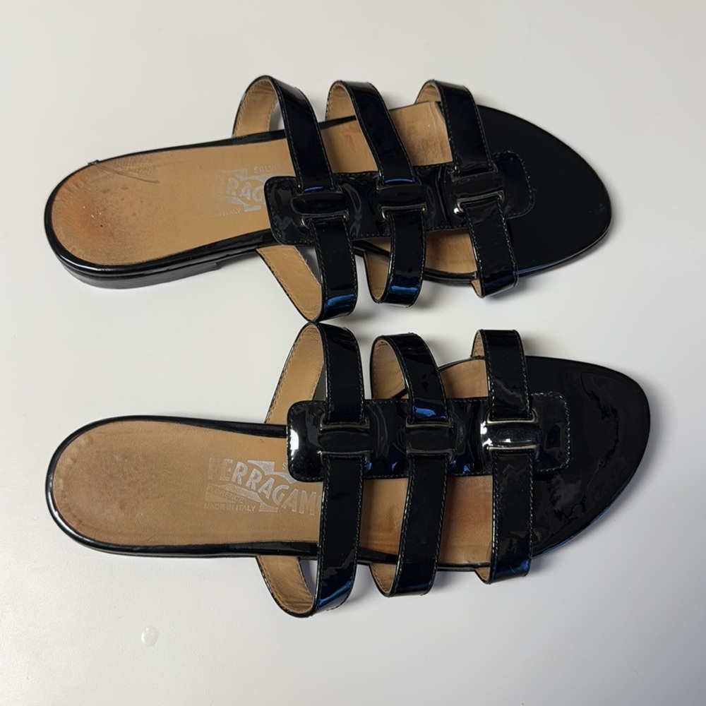 Salvatore Ferragamo Patent Leather Slides - Picture 2 of 14